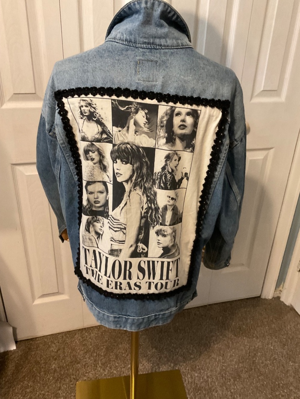 Taylor Swift Eras Tour Upcycled Back Graphic T-Shirt on Size Medium Denim Jacket